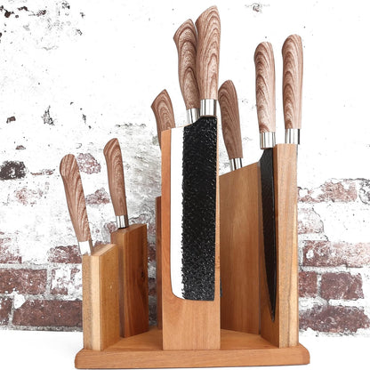 Resafy Countertop Magnetic Knife Block - Double Sided Wooden Holder w/Strong Magnets,Space Saving Up to14 Knives Large Capacity Storage Stand