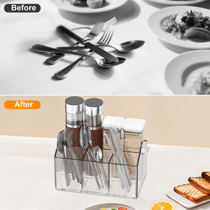 Acrylic Utensil Caddy.Silverware Organizer For Picnic Party | Heavy-Duty Utensils and Paper Plate Holder for Spoons,Forks,Knives Napkins,Plates,Space-Saving Table,Buffet & Party Essential
