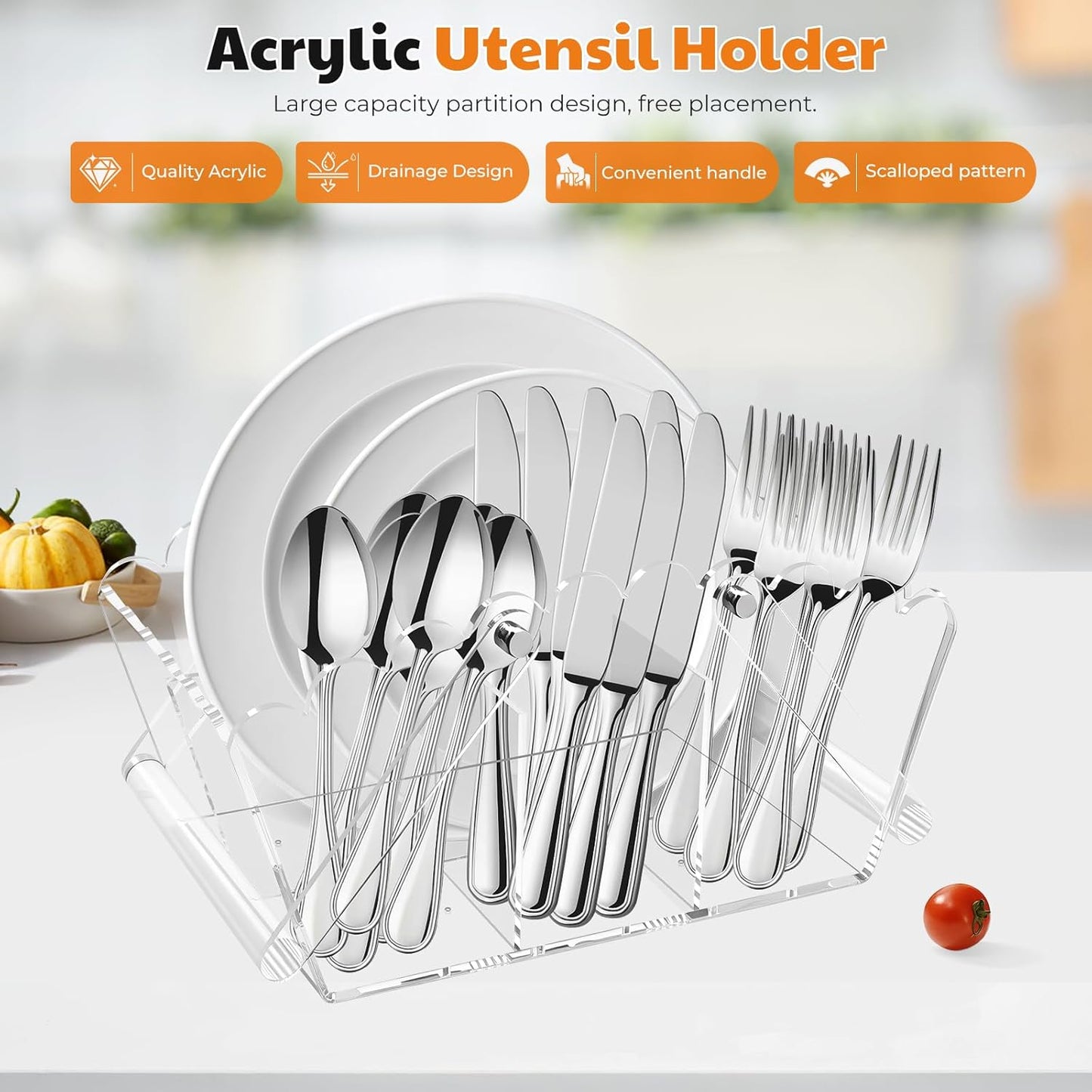 Acrylic Utensil Caddy.Silverware Organizer For Picnic Party | Heavy-Duty Utensils and Paper Plate Holder for Spoons,Forks,Knives Napkins,Plates,Space-Saving Table,Buffet & Party Essential
