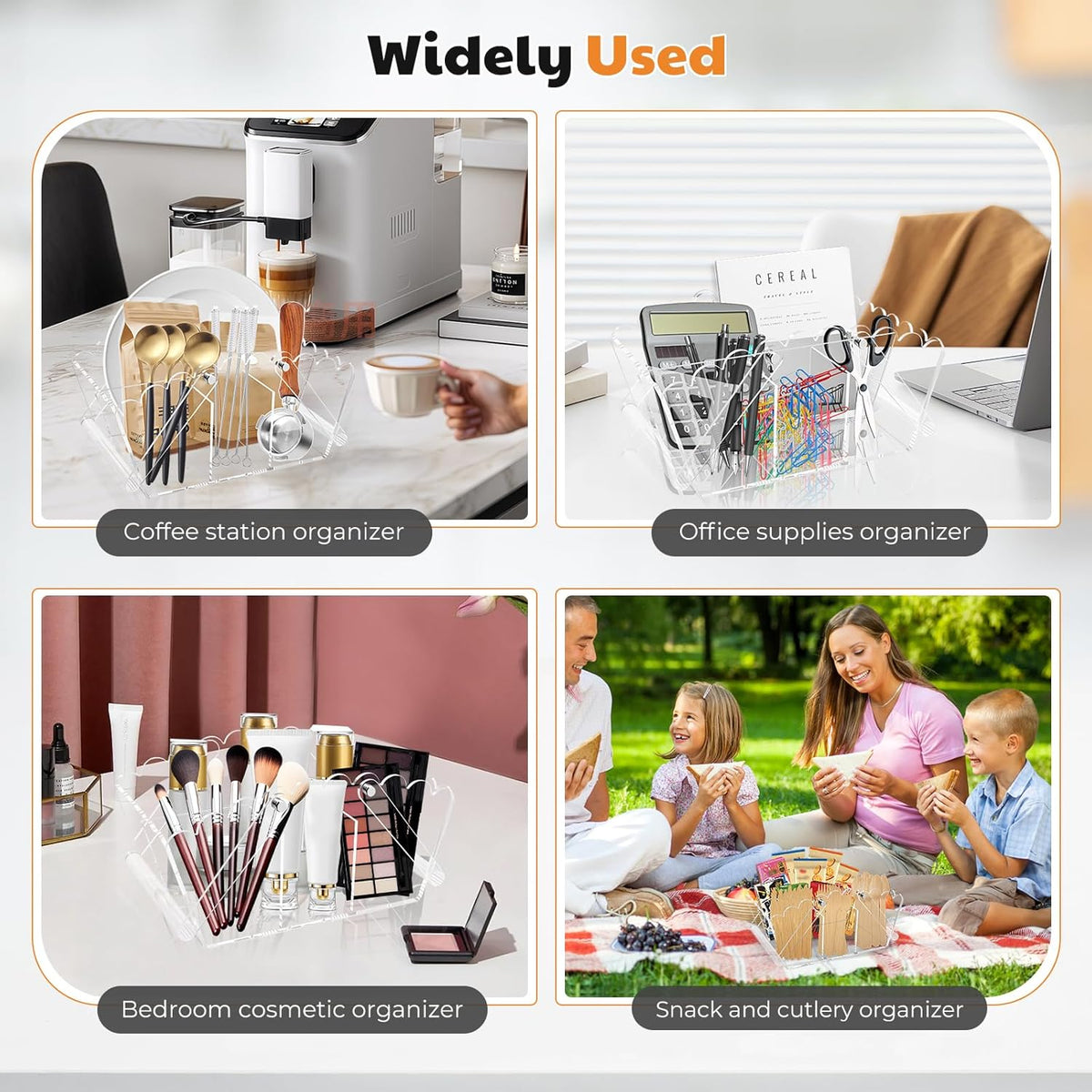 Acrylic Utensil Caddy.Silverware Organizer For Picnic Party | Heavy-Duty Utensils and Paper Plate Holder for Spoons,Forks,Knives Napkins,Plates,Space-Saving Table,Buffet & Party Essential