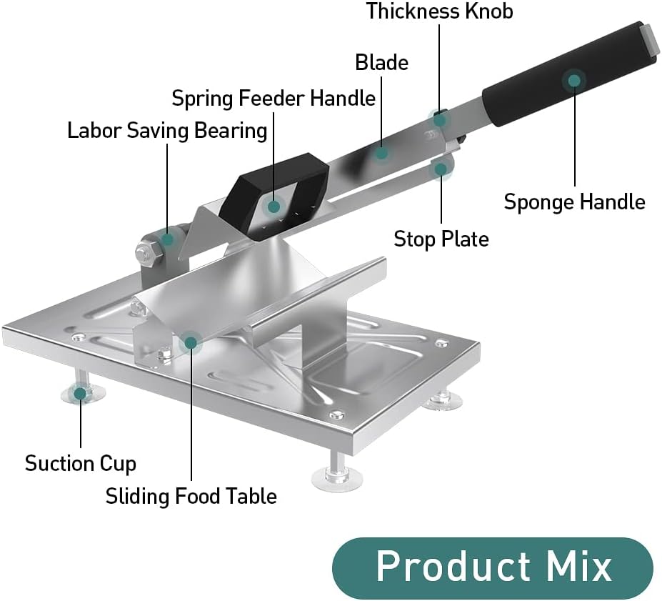 Stainless Steel Food Slicer,Manual Frozen Meat Slicer Beef and Mutton Roll Meat Cleavers Machine for Home Cooking of BBQ Hot Pot