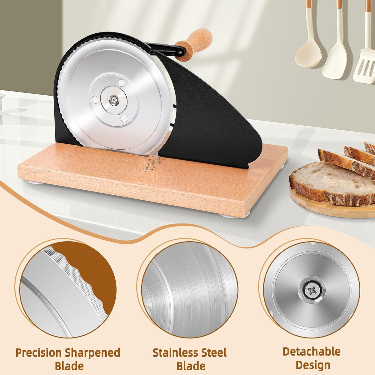 Upgraded Manual Bread Slicer for Homemade Sourdough Round with Cover