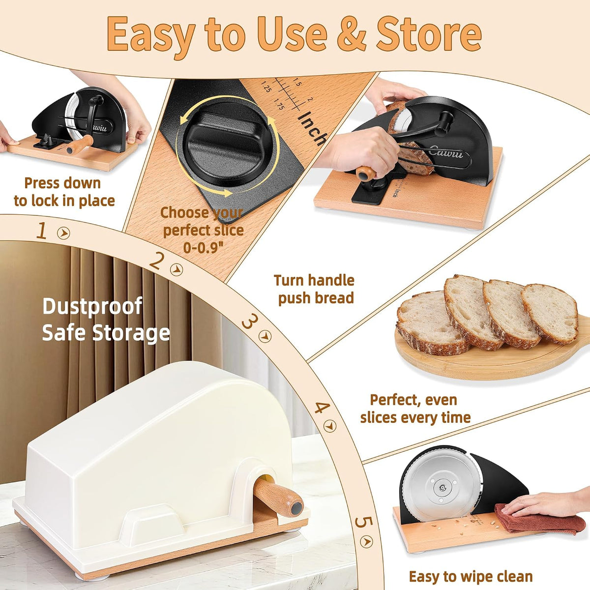 Upgraded Manual Bread Slicer for Homemade Sourdough Round with Cover