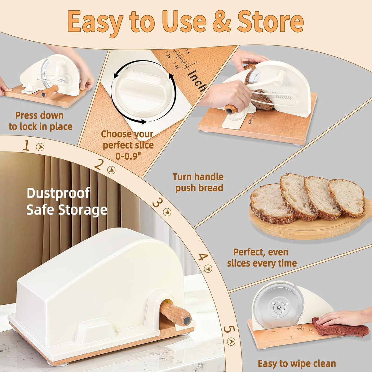 Upgraded Manual Bread Slicer for Homemade Sourdough Round with Cover