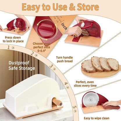 Upgraded Manual Bread Slicer for Homemade Sourdough Round with Cover