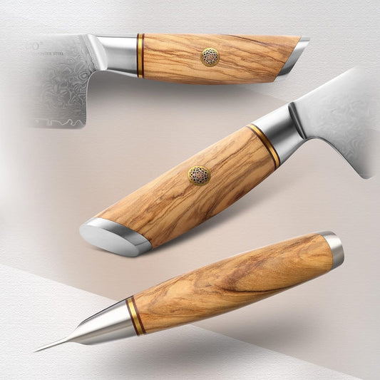 8.3 Inch Chef Knife 73 Layer Damascus Powder Steel, Professional Kitchen Cooking Knife Gyuto Knife, Hand Forged Sharp Blade Slicing Knife with Olive Wood Handle -Lan Series