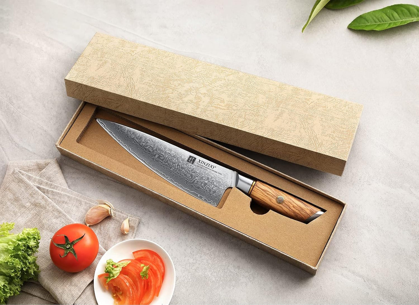 8.3 Inch Chef Knife 73 Layer Damascus Powder Steel, Professional Kitchen Cooking Knife Gyuto Knife, Hand Forged Sharp Blade Slicing Knife with Olive Wood Handle -Lan Series