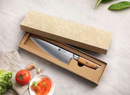 8.3 Inch Chef Knife 73 Layer Damascus Powder Steel, Professional Kitchen Cooking Knife Gyuto Knife, Hand Forged Sharp Blade Slicing Knife with Olive Wood Handle -Lan Series
