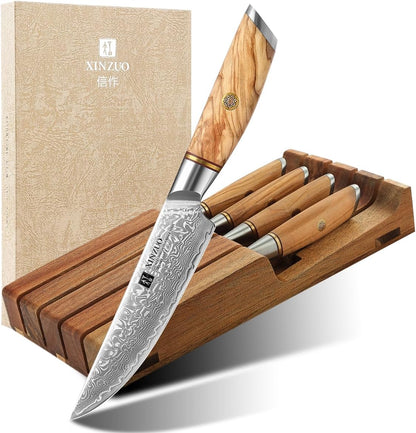 8.3 Inch Chef Knife 73 Layer Damascus Powder Steel, Professional Kitchen Cooking Knife Gyuto Knife, Hand Forged Sharp Blade Slicing Knife with Olive Wood Handle -Lan Series