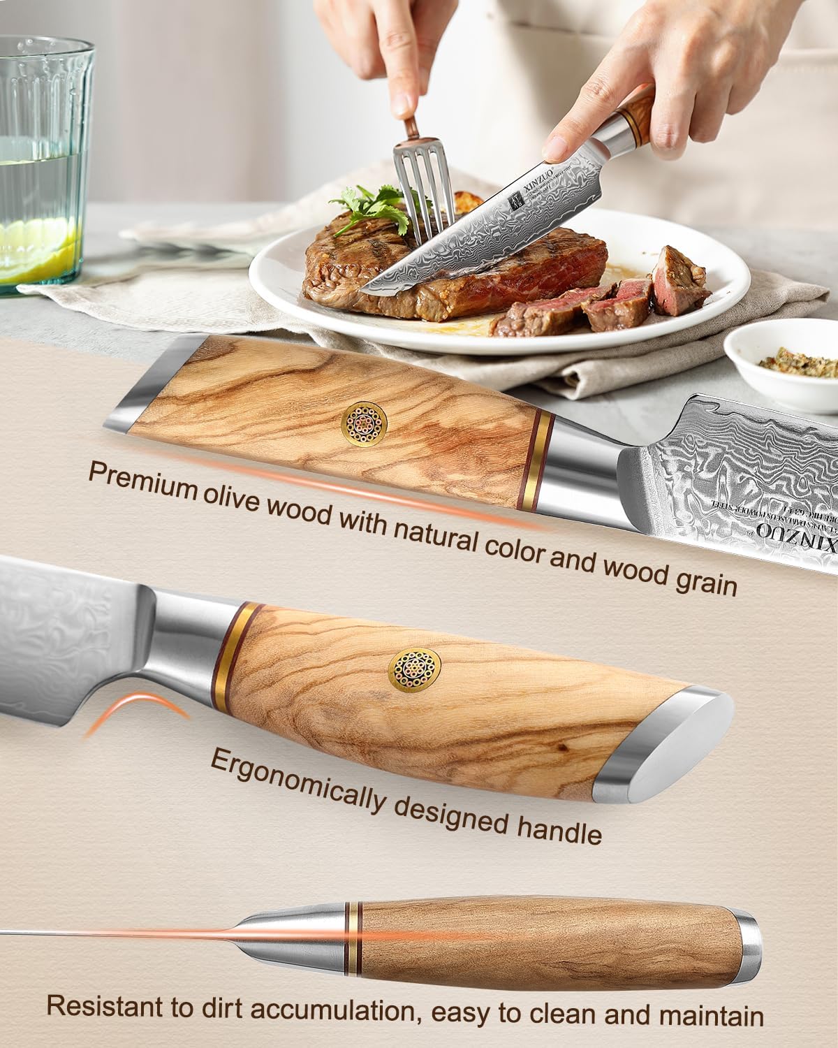 8.3 Inch Chef Knife 73 Layer Damascus Powder Steel, Professional Kitchen Cooking Knife Gyuto Knife, Hand Forged Sharp Blade Slicing Knife with Olive Wood Handle -Lan Series
