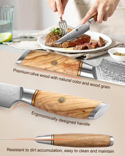 8.3 Inch Chef Knife 73 Layer Damascus Powder Steel, Professional Kitchen Cooking Knife Gyuto Knife, Hand Forged Sharp Blade Slicing Knife with Olive Wood Handle -Lan Series