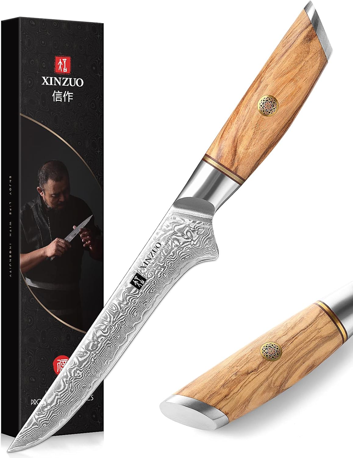 8.3 Inch Chef Knife 73 Layer Damascus Powder Steel, Professional Kitchen Cooking Knife Gyuto Knife, Hand Forged Sharp Blade Slicing Knife with Olive Wood Handle -Lan Series