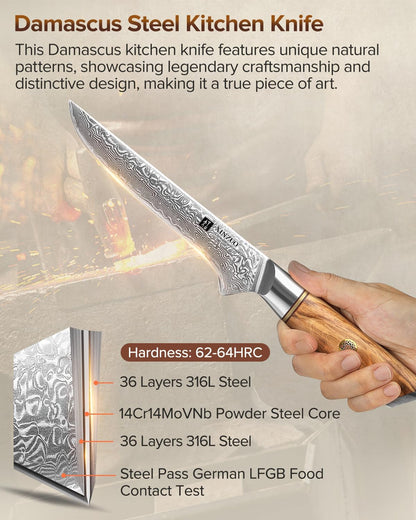 8.3 Inch Chef Knife 73 Layer Damascus Powder Steel, Professional Kitchen Cooking Knife Gyuto Knife, Hand Forged Sharp Blade Slicing Knife with Olive Wood Handle -Lan Series