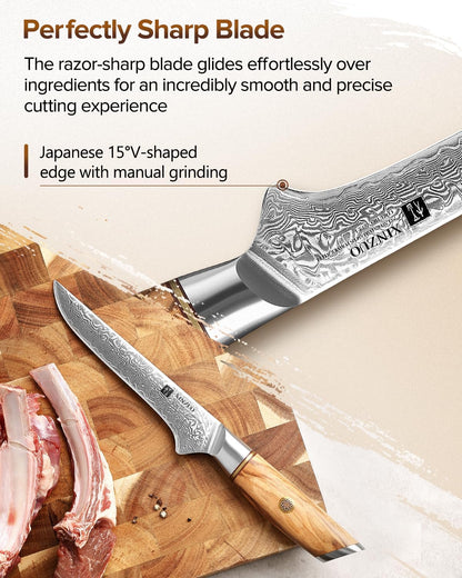 8.3 Inch Chef Knife 73 Layer Damascus Powder Steel, Professional Kitchen Cooking Knife Gyuto Knife, Hand Forged Sharp Blade Slicing Knife with Olive Wood Handle -Lan Series