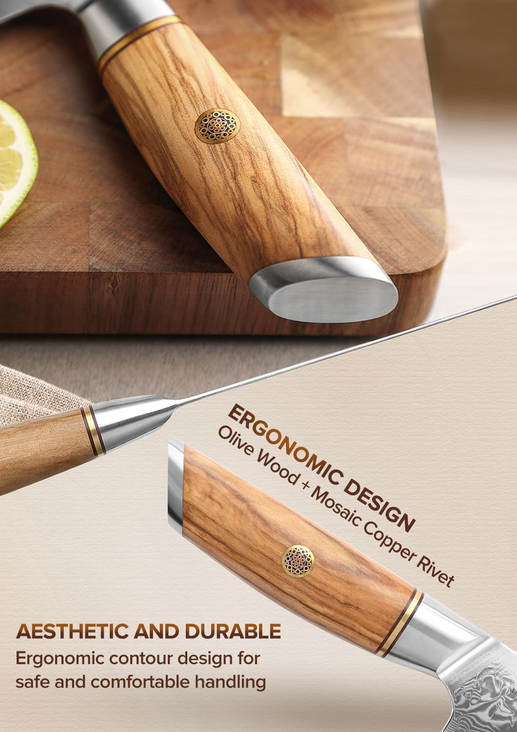 8.3 Inch Chef Knife 73 Layer Damascus Powder Steel, Professional Kitchen Cooking Knife Gyuto Knife, Hand Forged Sharp Blade Slicing Knife with Olive Wood Handle -Lan Series