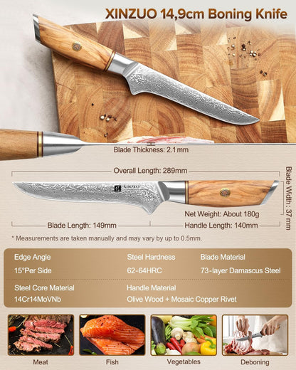 8.3 Inch Chef Knife 73 Layer Damascus Powder Steel, Professional Kitchen Cooking Knife Gyuto Knife, Hand Forged Sharp Blade Slicing Knife with Olive Wood Handle -Lan Series