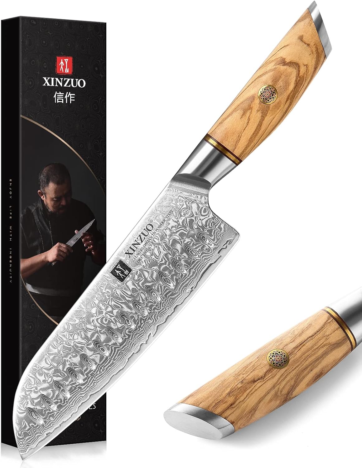 8.3 Inch Chef Knife 73 Layer Damascus Powder Steel, Professional Kitchen Cooking Knife Gyuto Knife, Hand Forged Sharp Blade Slicing Knife with Olive Wood Handle -Lan Series