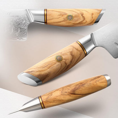 8.3 Inch Chef Knife 73 Layer Damascus Powder Steel, Professional Kitchen Cooking Knife Gyuto Knife, Hand Forged Sharp Blade Slicing Knife with Olive Wood Handle -Lan Series