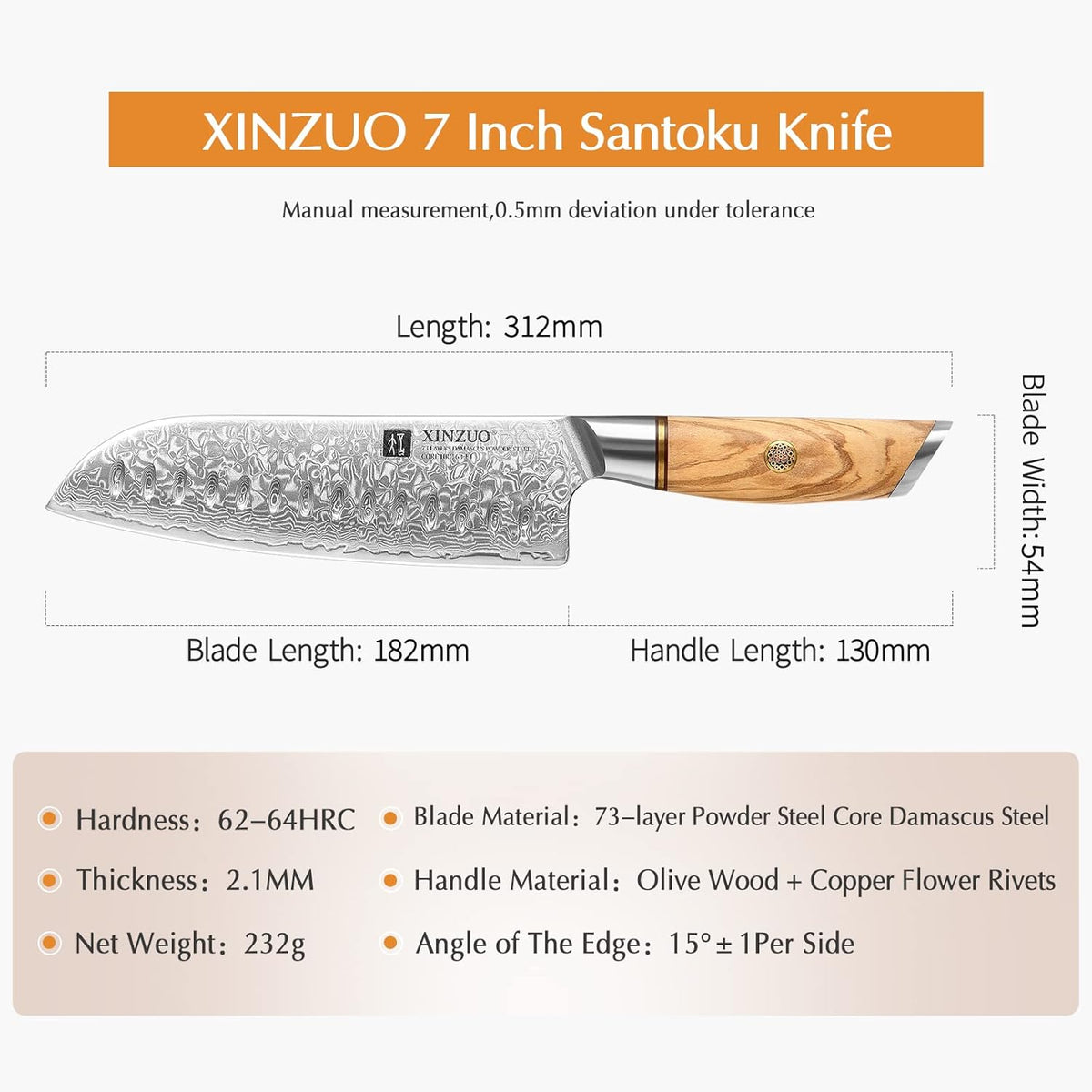 8.3 Inch Chef Knife 73 Layer Damascus Powder Steel, Professional Kitchen Cooking Knife Gyuto Knife, Hand Forged Sharp Blade Slicing Knife with Olive Wood Handle -Lan Series