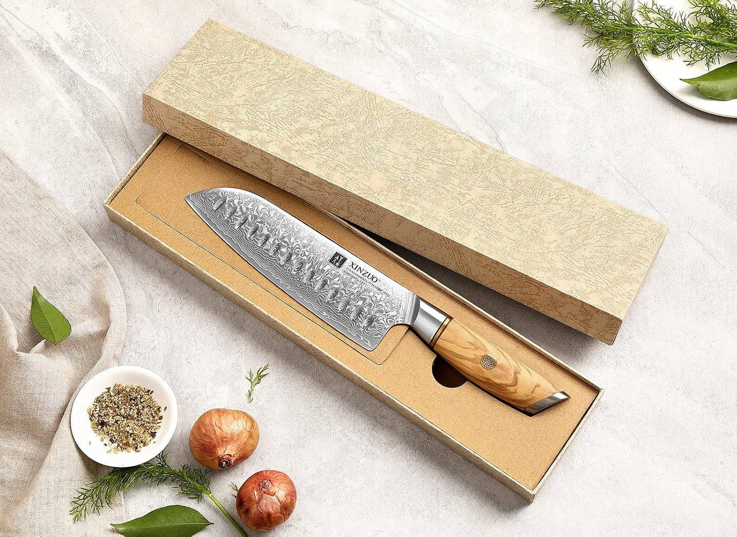 8.3 Inch Chef Knife 73 Layer Damascus Powder Steel, Professional Kitchen Cooking Knife Gyuto Knife, Hand Forged Sharp Blade Slicing Knife with Olive Wood Handle -Lan Series