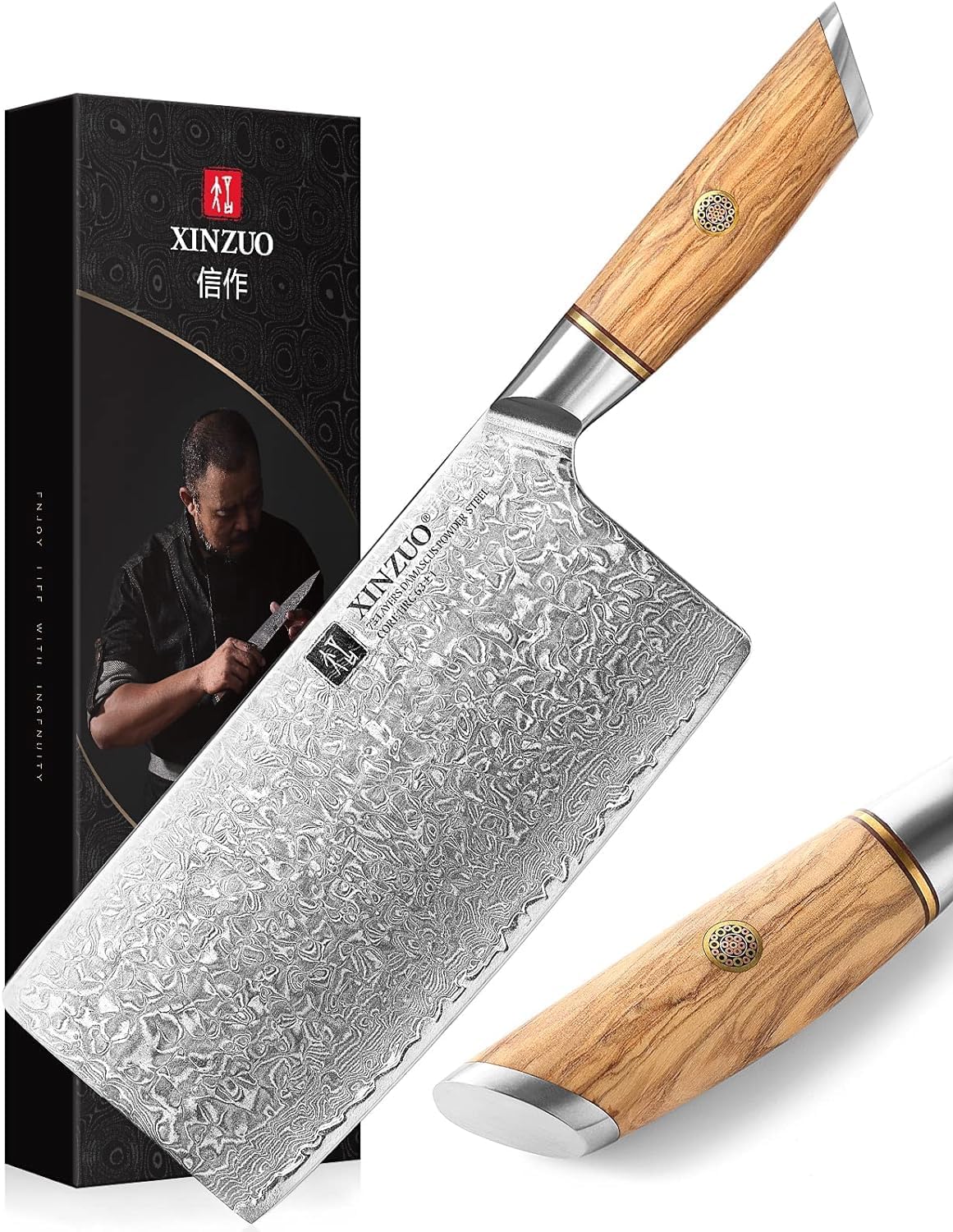 8.3 Inch Chef Knife 73 Layer Damascus Powder Steel, Professional Kitchen Cooking Knife Gyuto Knife, Hand Forged Sharp Blade Slicing Knife with Olive Wood Handle -Lan Series