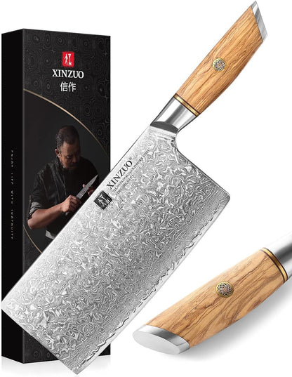 8.3 Inch Chef Knife 73 Layer Damascus Powder Steel, Professional Kitchen Cooking Knife Gyuto Knife, Hand Forged Sharp Blade Slicing Knife with Olive Wood Handle -Lan Series