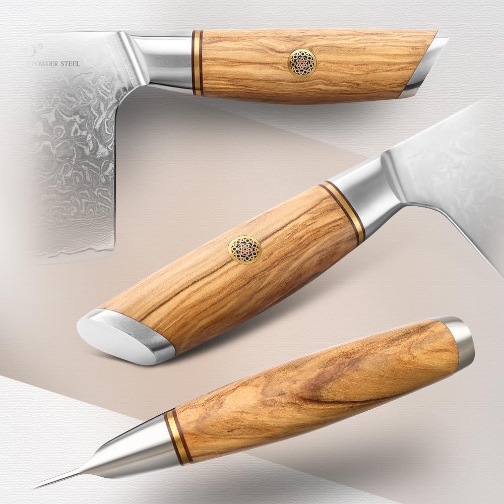 8.3 Inch Chef Knife 73 Layer Damascus Powder Steel, Professional Kitchen Cooking Knife Gyuto Knife, Hand Forged Sharp Blade Slicing Knife with Olive Wood Handle -Lan Series