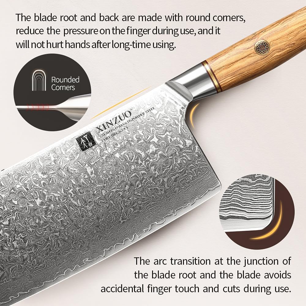 8.3 Inch Chef Knife 73 Layer Damascus Powder Steel, Professional Kitchen Cooking Knife Gyuto Knife, Hand Forged Sharp Blade Slicing Knife with Olive Wood Handle -Lan Series