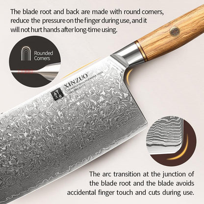 8.3 Inch Chef Knife 73 Layer Damascus Powder Steel, Professional Kitchen Cooking Knife Gyuto Knife, Hand Forged Sharp Blade Slicing Knife with Olive Wood Handle -Lan Series
