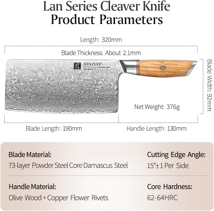 8.3 Inch Chef Knife 73 Layer Damascus Powder Steel, Professional Kitchen Cooking Knife Gyuto Knife, Hand Forged Sharp Blade Slicing Knife with Olive Wood Handle -Lan Series