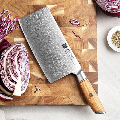 8.3 Inch Chef Knife 73 Layer Damascus Powder Steel, Professional Kitchen Cooking Knife Gyuto Knife, Hand Forged Sharp Blade Slicing Knife with Olive Wood Handle -Lan Series