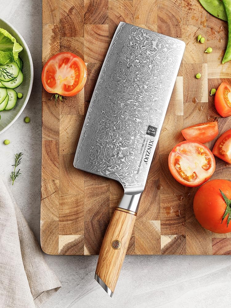 8.3 Inch Chef Knife 73 Layer Damascus Powder Steel, Professional Kitchen Cooking Knife Gyuto Knife, Hand Forged Sharp Blade Slicing Knife with Olive Wood Handle -Lan Series