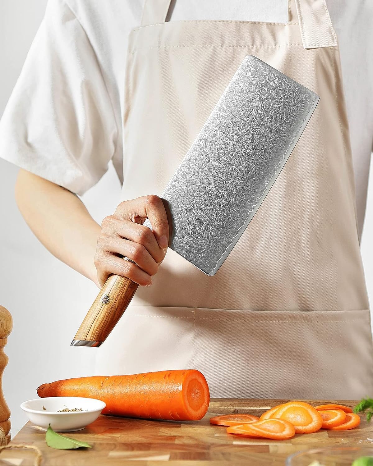 8.3 Inch Chef Knife 73 Layer Damascus Powder Steel, Professional Kitchen Cooking Knife Gyuto Knife, Hand Forged Sharp Blade Slicing Knife with Olive Wood Handle -Lan Series