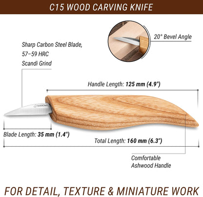 Wood Carving Detail Knife C15 1.4" Whittling Knife for Detail Woodcarving Craft Knife - Chip Carving Knife Wood Carving Tools for Beginners and Kids