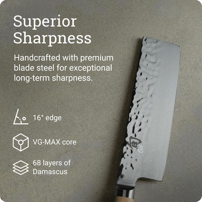 Premier Blonde 5.5" Nakiri Knife | Handcrafted Japanese Vegetable Knife, Slicing Tool, VG-MAX Core, Damascus Stainless Steel Cladding, Pakkawood Handle