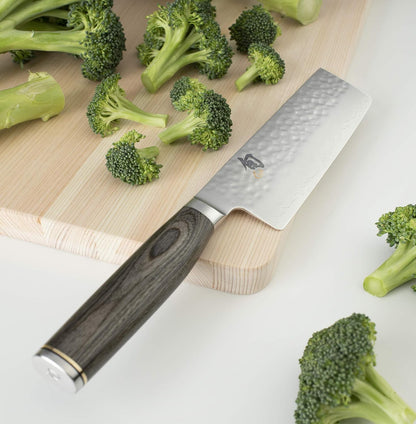 Premier Blonde 5.5" Nakiri Knife | Handcrafted Japanese Vegetable Knife, Slicing Tool, VG-MAX Core, Damascus Stainless Steel Cladding, Pakkawood Handle