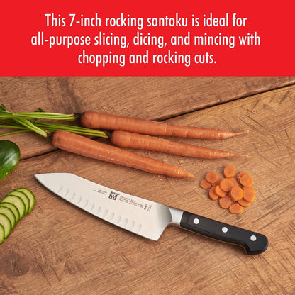 Pro 5.5-inch Razor-Sharp German Rocking Santoku Knife, Made in Company-Owned German Factory with Special Formula Steel perfected for almost 300 Years, Dishwasher Safe