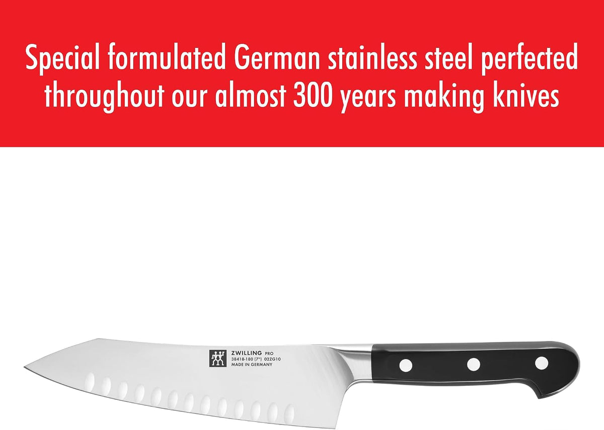 Pro 5.5-inch Razor-Sharp German Rocking Santoku Knife, Made in Company-Owned German Factory with Special Formula Steel perfected for almost 300 Years, Dishwasher Safe