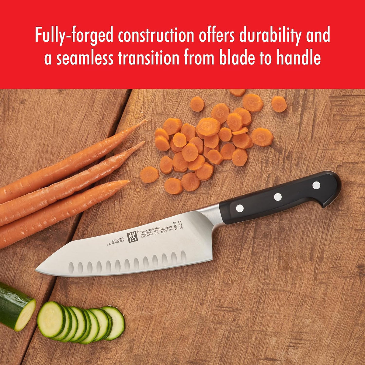 Pro 5.5-inch Razor-Sharp German Rocking Santoku Knife, Made in Company-Owned German Factory with Special Formula Steel perfected for almost 300 Years, Dishwasher Safe