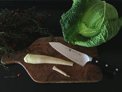 Pro 5.5-inch Razor-Sharp German Rocking Santoku Knife, Made in Company-Owned German Factory with Special Formula Steel perfected for almost 300 Years, Dishwasher Safe