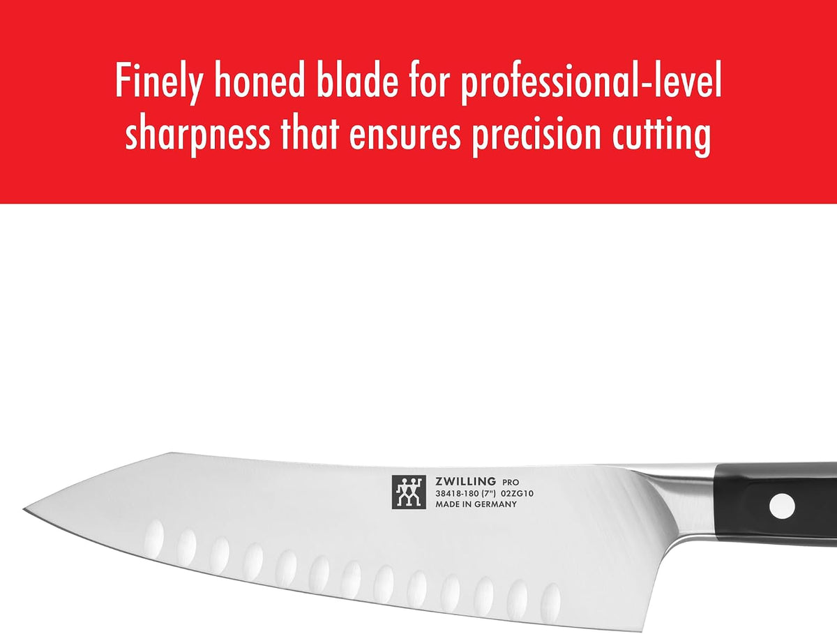 Pro 5.5-inch Razor-Sharp German Rocking Santoku Knife, Made in Company-Owned German Factory with Special Formula Steel perfected for almost 300 Years, Dishwasher Safe