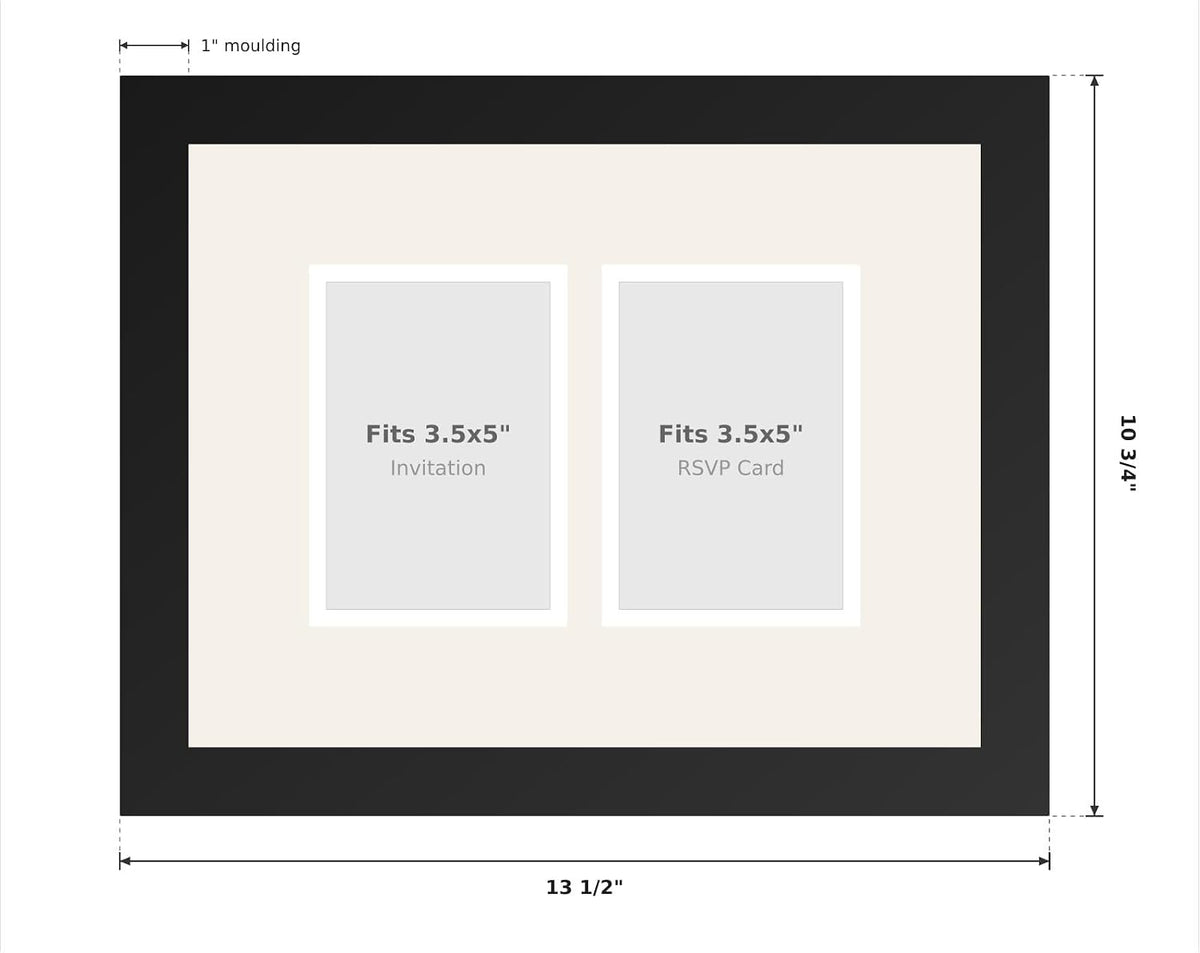 Heirloom 3.5x5 Enclosure Invitation and RSVP Keepsake Frame in Brown Genuine Hardwood 13.5x10.75 Artisan-Cut Double Mat White Paired With Metallic Gold Timeless Display