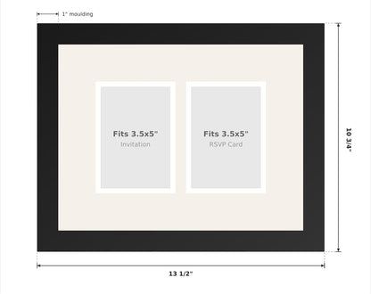 Heirloom 3.5x5 Enclosure Invitation and RSVP Keepsake Frame in Brown Genuine Hardwood 13.5x10.75 Artisan-Cut Double Mat White Paired With Metallic Gold Timeless Display