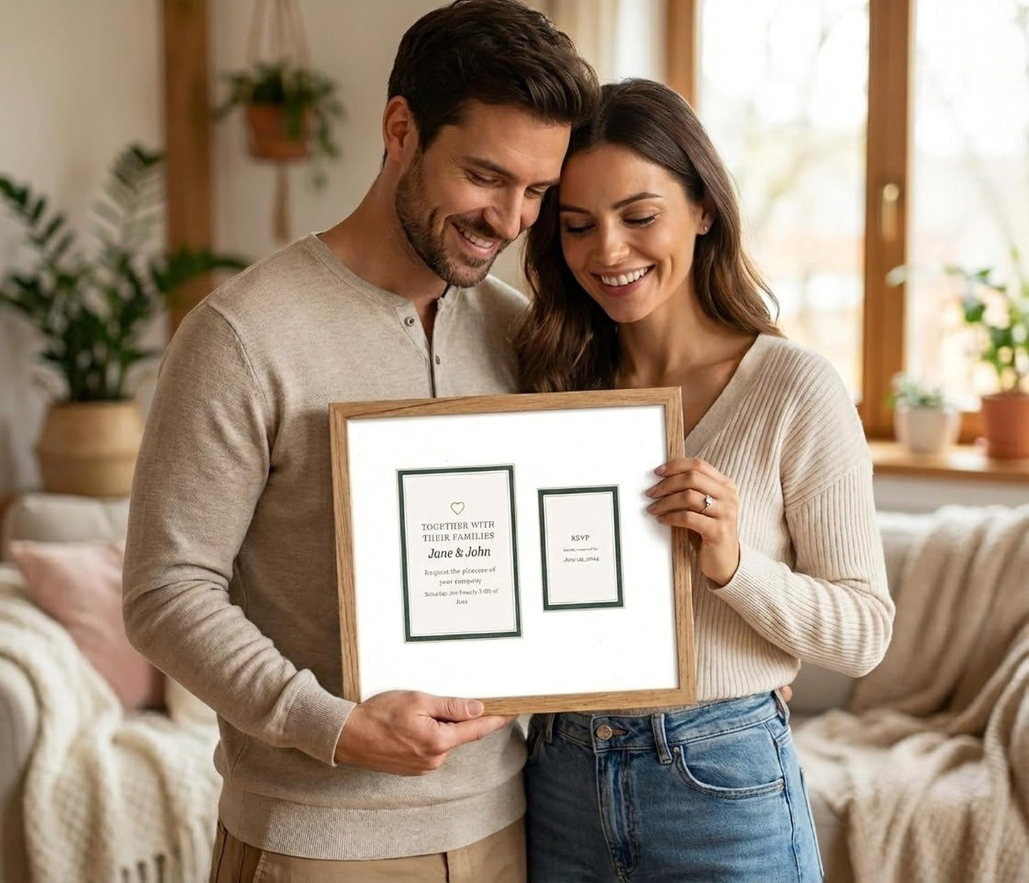 Heirloom 3.5x5 Enclosure Invitation and RSVP Keepsake Frame in Brown Genuine Hardwood 13.5x10.75 Artisan-Cut Double Mat White Paired With Metallic Gold Timeless Display