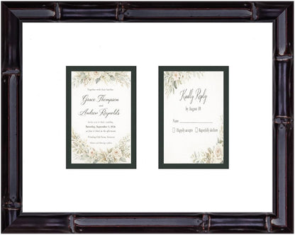 Heirloom 3.5x5 Enclosure Invitation and RSVP Keepsake Frame in Brown Genuine Hardwood 13.5x10.75 Artisan-Cut Double Mat White Paired With Metallic Gold Timeless Display