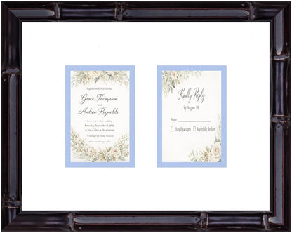 Heirloom 3.5x5 Enclosure Invitation and RSVP Keepsake Frame in Brown Genuine Hardwood 13.5x10.75 Artisan-Cut Double Mat White Paired With Metallic Gold Timeless Display