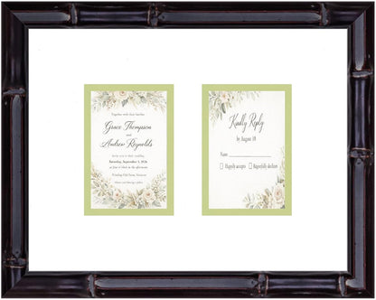 Heirloom 3.5x5 Enclosure Invitation and RSVP Keepsake Frame in Brown Genuine Hardwood 13.5x10.75 Artisan-Cut Double Mat White Paired With Metallic Gold Timeless Display