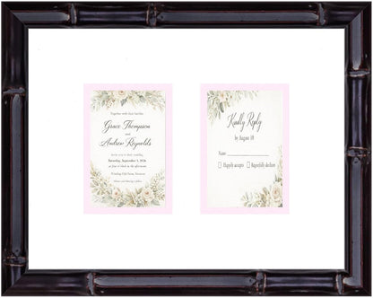 Heirloom 3.5x5 Enclosure Invitation and RSVP Keepsake Frame in Brown Genuine Hardwood 13.5x10.75 Artisan-Cut Double Mat White Paired With Metallic Gold Timeless Display