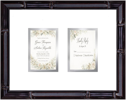 Heirloom 3.5x5 Enclosure Invitation and RSVP Keepsake Frame in Brown Genuine Hardwood 13.5x10.75 Artisan-Cut Double Mat White Paired With Metallic Gold Timeless Display