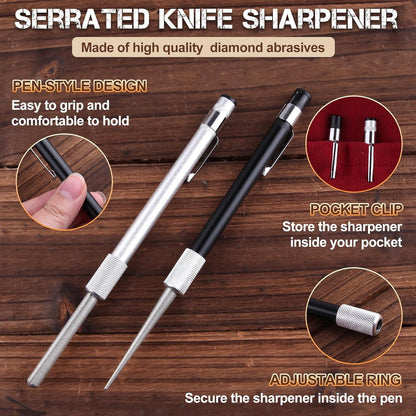 2 Pieces Diamond Retractable Knife Sharpener Serrated Knife Sharpener with Retractable Diamond Sharpening Rod Sharpening Steel Rod Tool for Kitchen Outdoor Repairs Polishes Restores